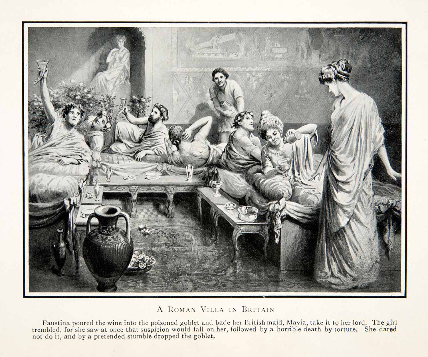 1909 Print Roman Villa Britain Wine Goblet Poison Assassinate Servant XEK3