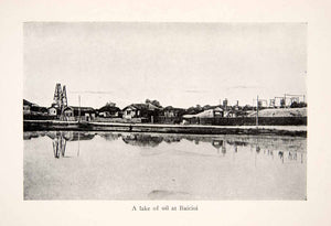 1918 Print Baicioi Prahova Romania Oil Rig Lake Fuel Pollution Historic XEK7