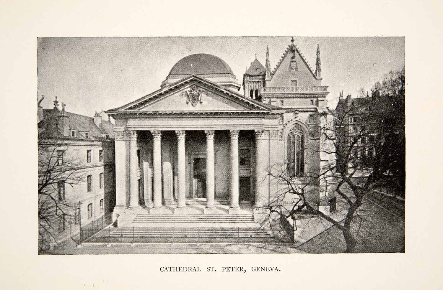 1897 Print St. Pierre Cathedral Geneva Switzerland Swiss Reformed Church XEK9