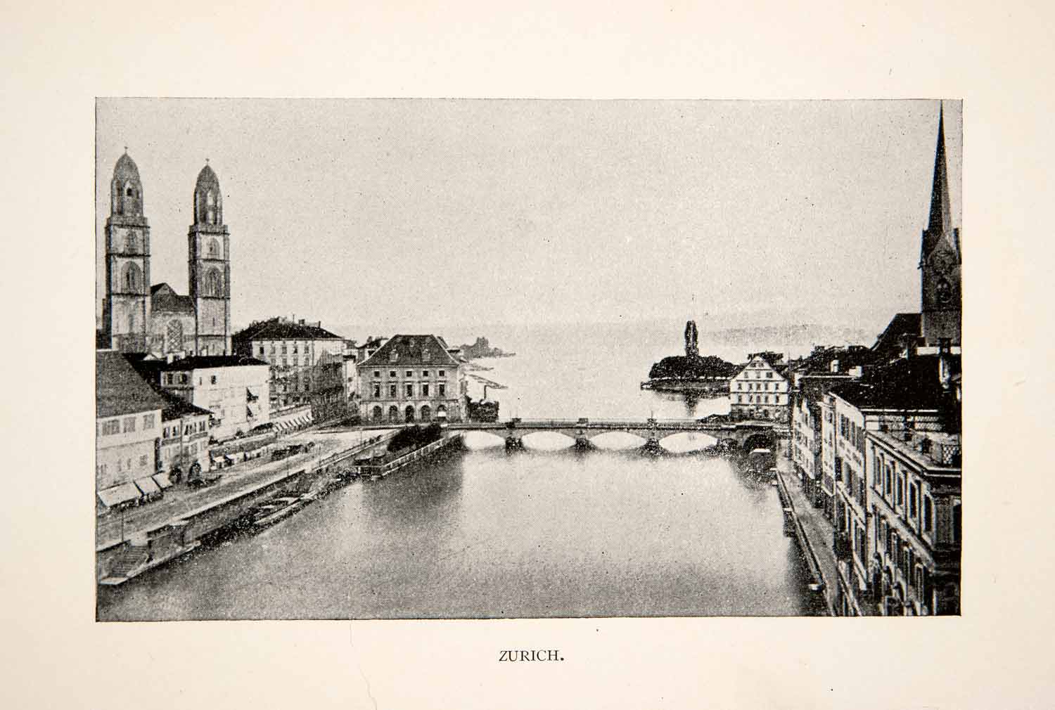 1897 Print Zurich Switzerland Lake Historic Image Cityscape Grossmunster XEK9