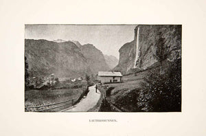 1897 Print Lauterbrunnen Bern Waterfall Landscape Switzerland Historic XEK9