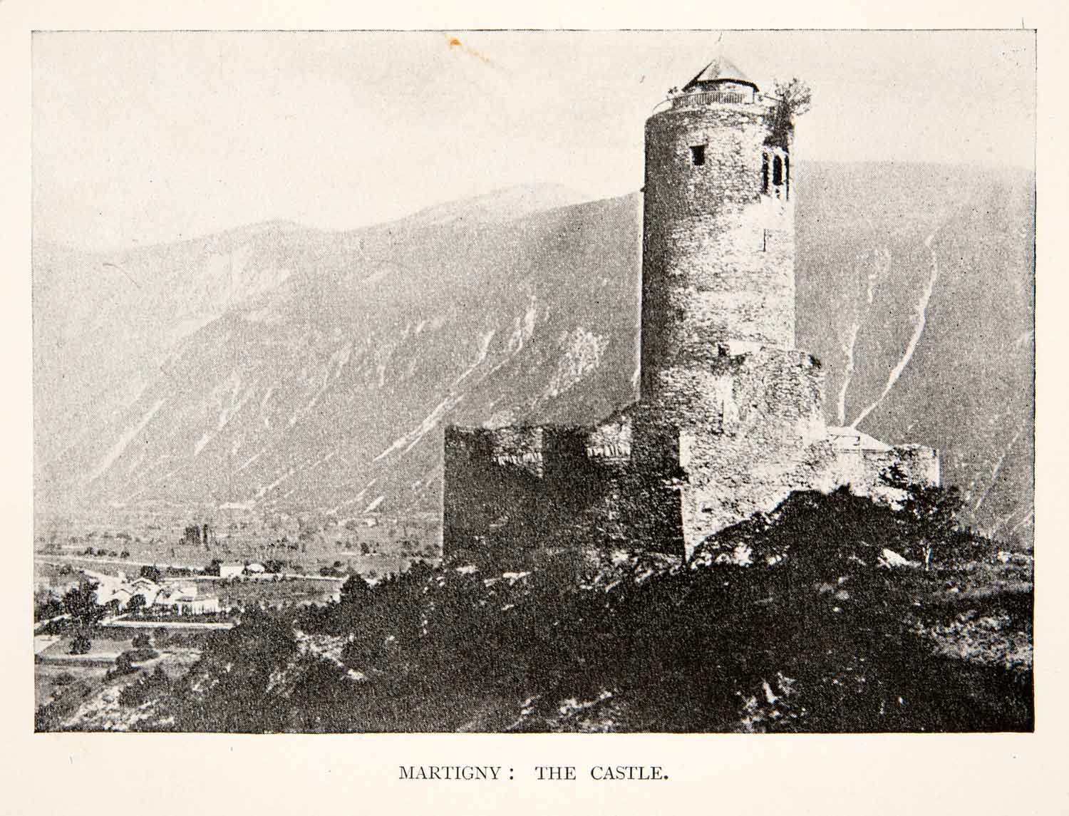 1897 Print 13th Century Chateau Batiaz Castle Martigny Switzerland Historic XEK9