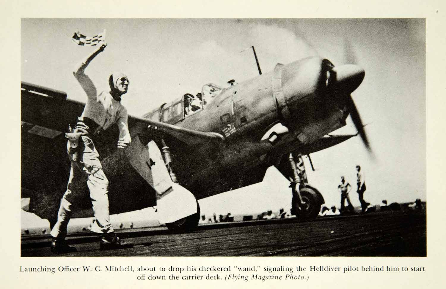 1944 Print Aircraft Carrier Helldiver Plane Launching Officer World War XEKA3