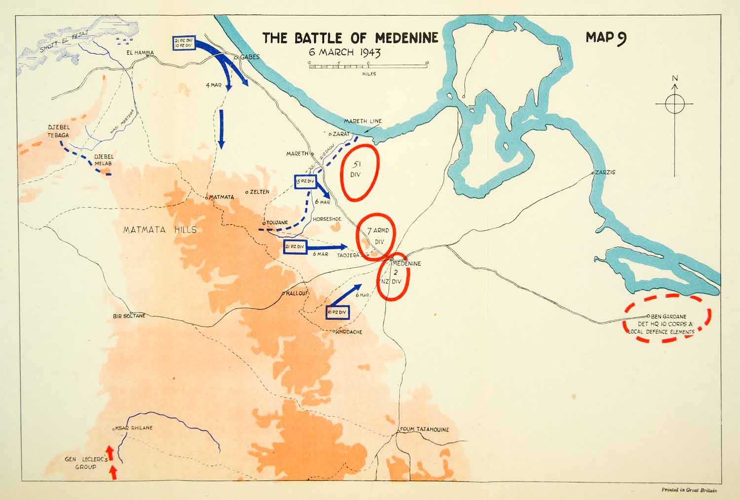 1949 Offset Lithograph Map Battle Medenine Northern Africa German XEKA4