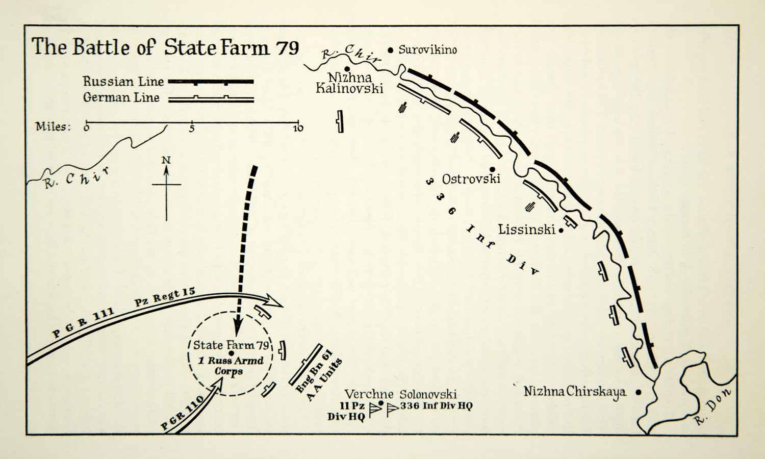 1956 Print Layout Map Battle Chir River World War II Ostrovski Lissinski XEKA5