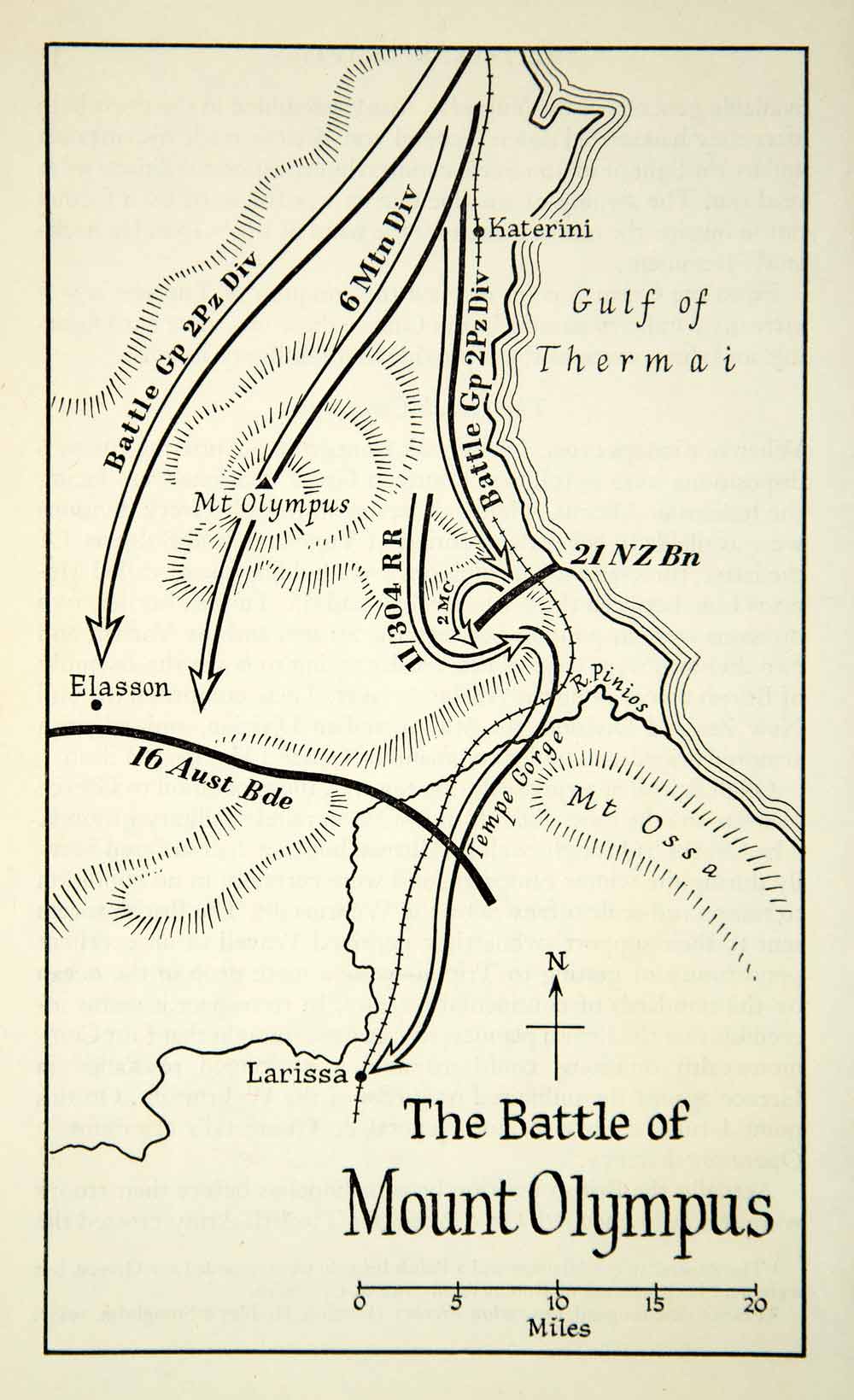 1956 Print Battle Mount Olympus World War II Map Army Russia Military Mt XEKA5