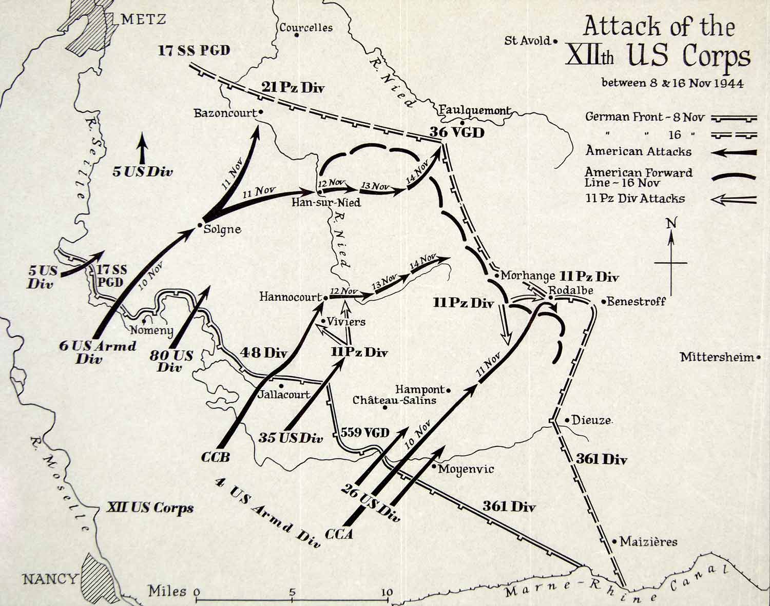 1956 Print Map US Corps German Americans Metz Faulgurmont Benestroff XEKA5
