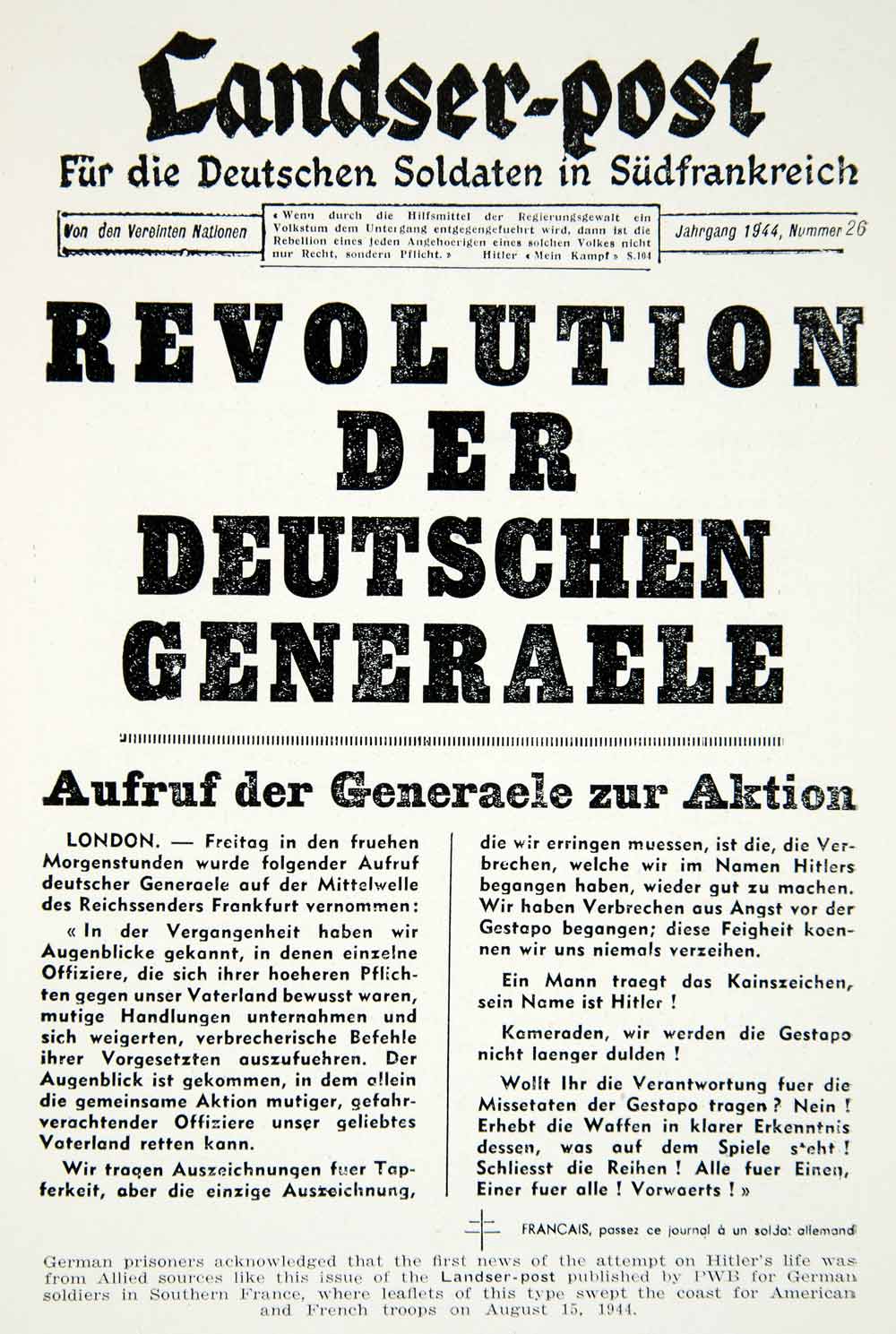 1946 Print Revolution Geman Hitler Landser Assasination Attempt Prisoners XEKA8