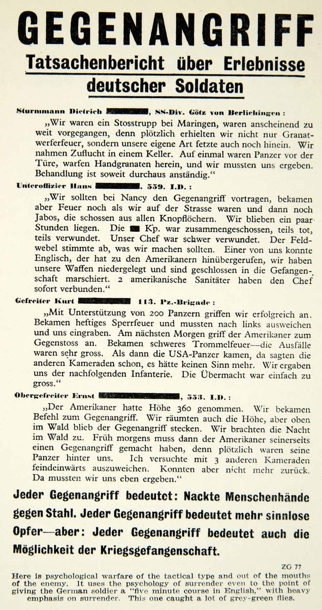1946 Print American Propaganda German Leaflet Psychological Warfare XE ...