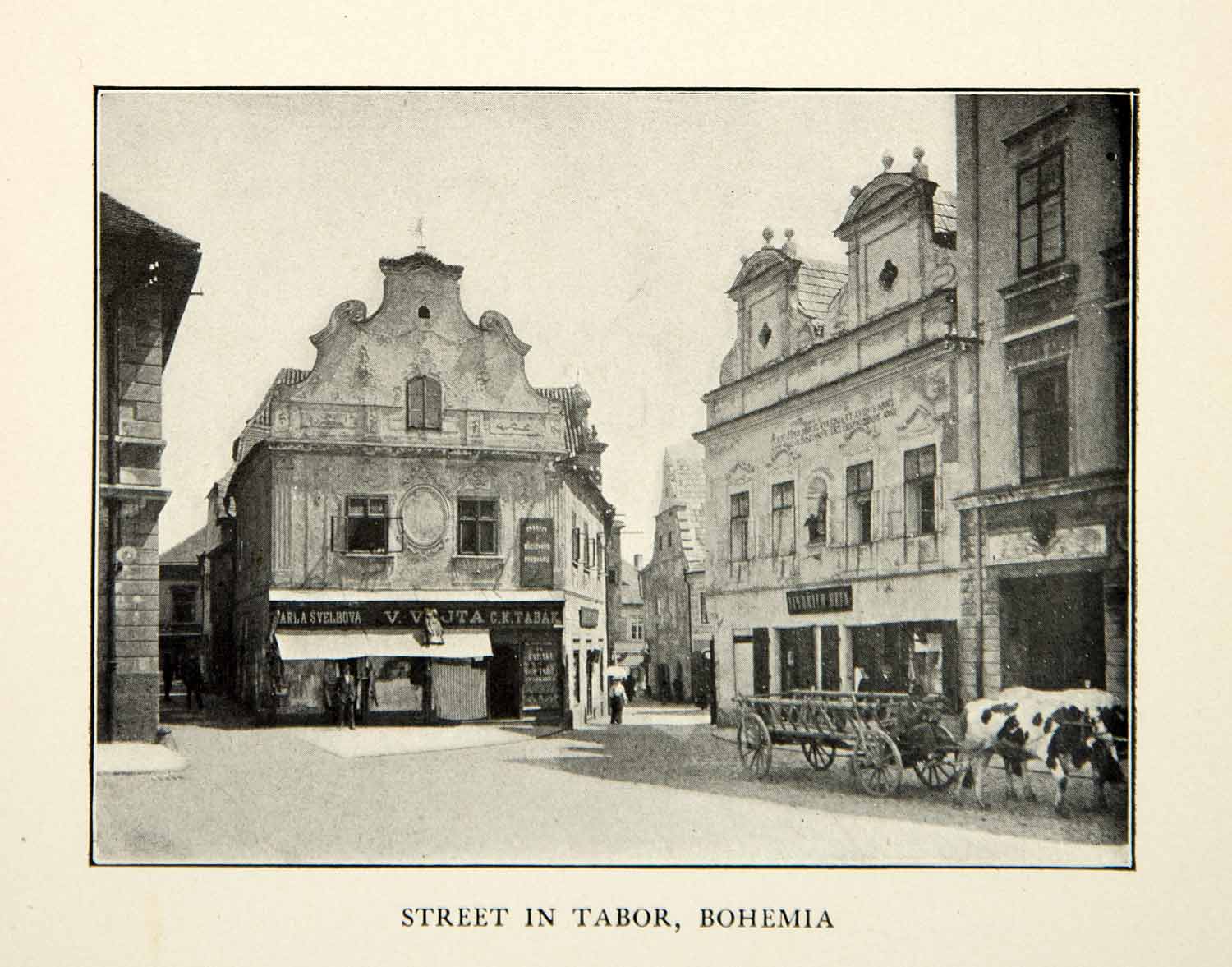 1907 Print Street Scene Tabor Bohemia Architecture Svelbova Baroque XEKA9