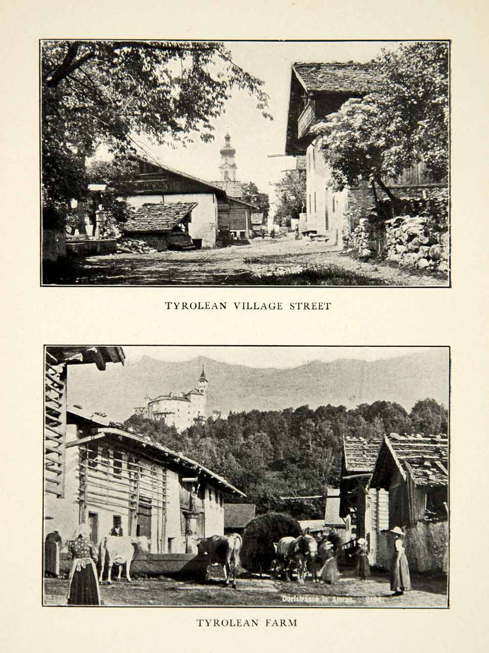 1907 Print Tyrolean VIllage Street Farm Farm Peasant Life Barn European XEKA9
