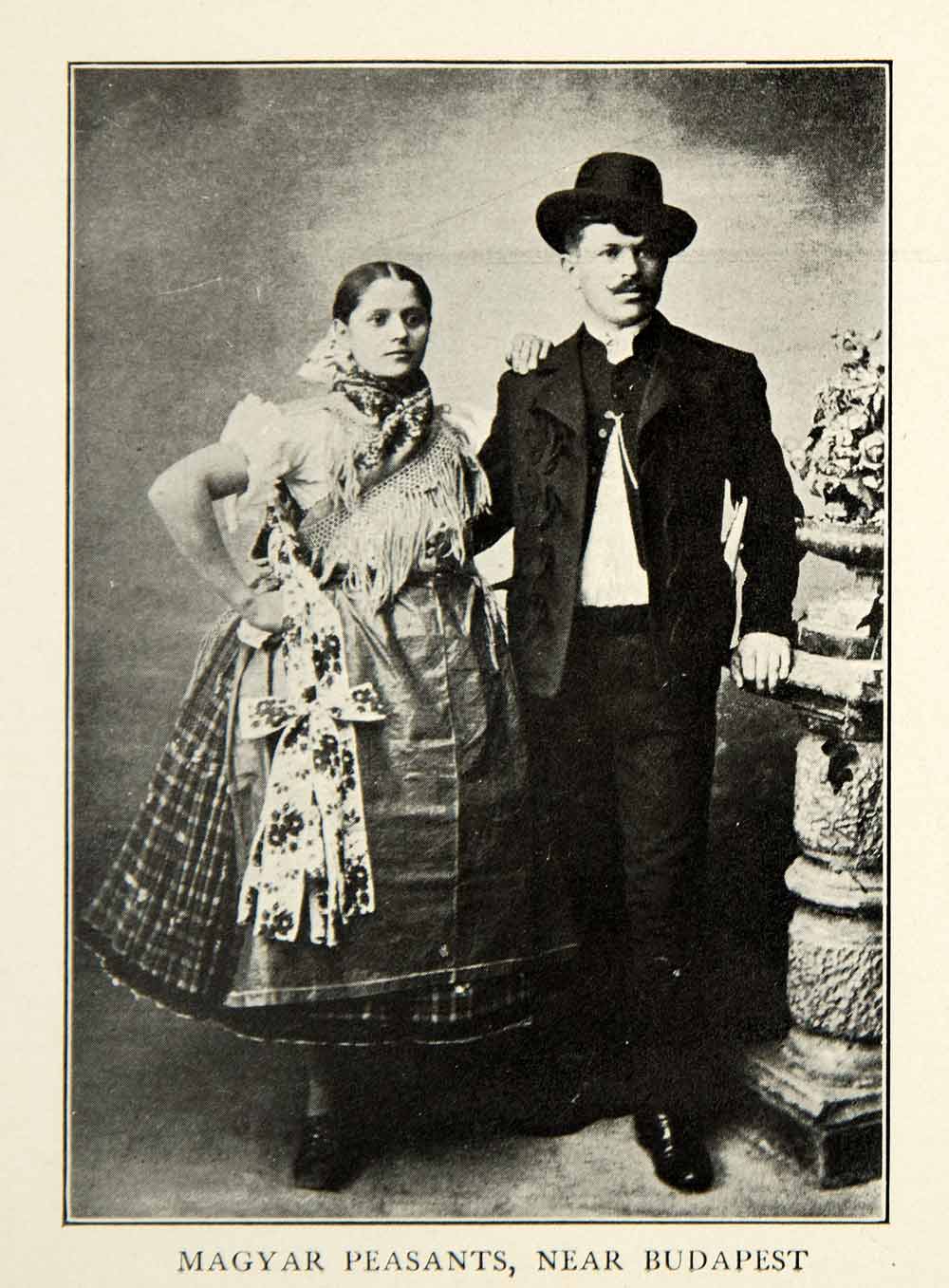 1907 Print Magyar Peasants Budapest Traditional Couple Costume Clothing XEKA9