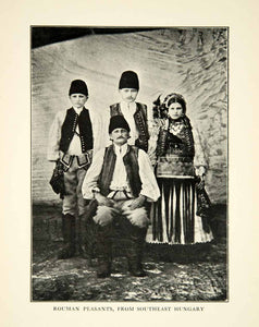1907 Print Rouman Roma Peasants Hungary Family Traditional Clothing XEKA9