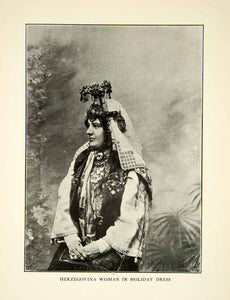 1907 Print Herzegovina Woman Festive Headdress Costume Holiday Traditional XEKA9