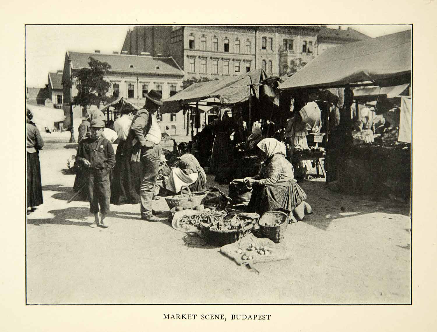 1907 Print Market Scene Budapest Traditional Street Historical Vendor XEKA9