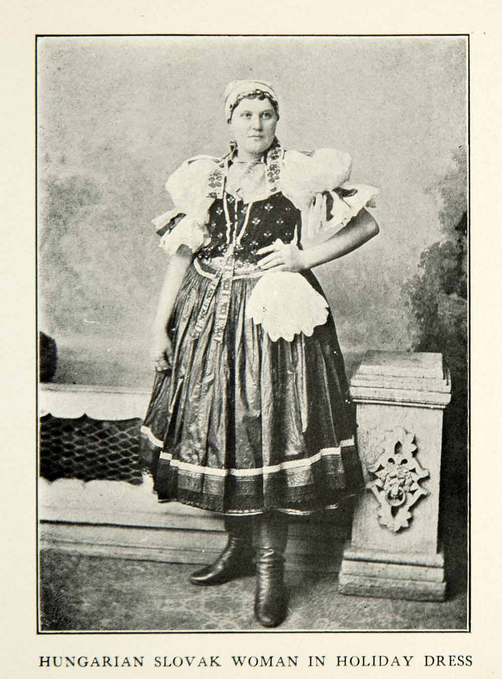 1907 Print Hungarian Slovak Woman Holiday Traditional Dress Ethnic Costume XEKA9