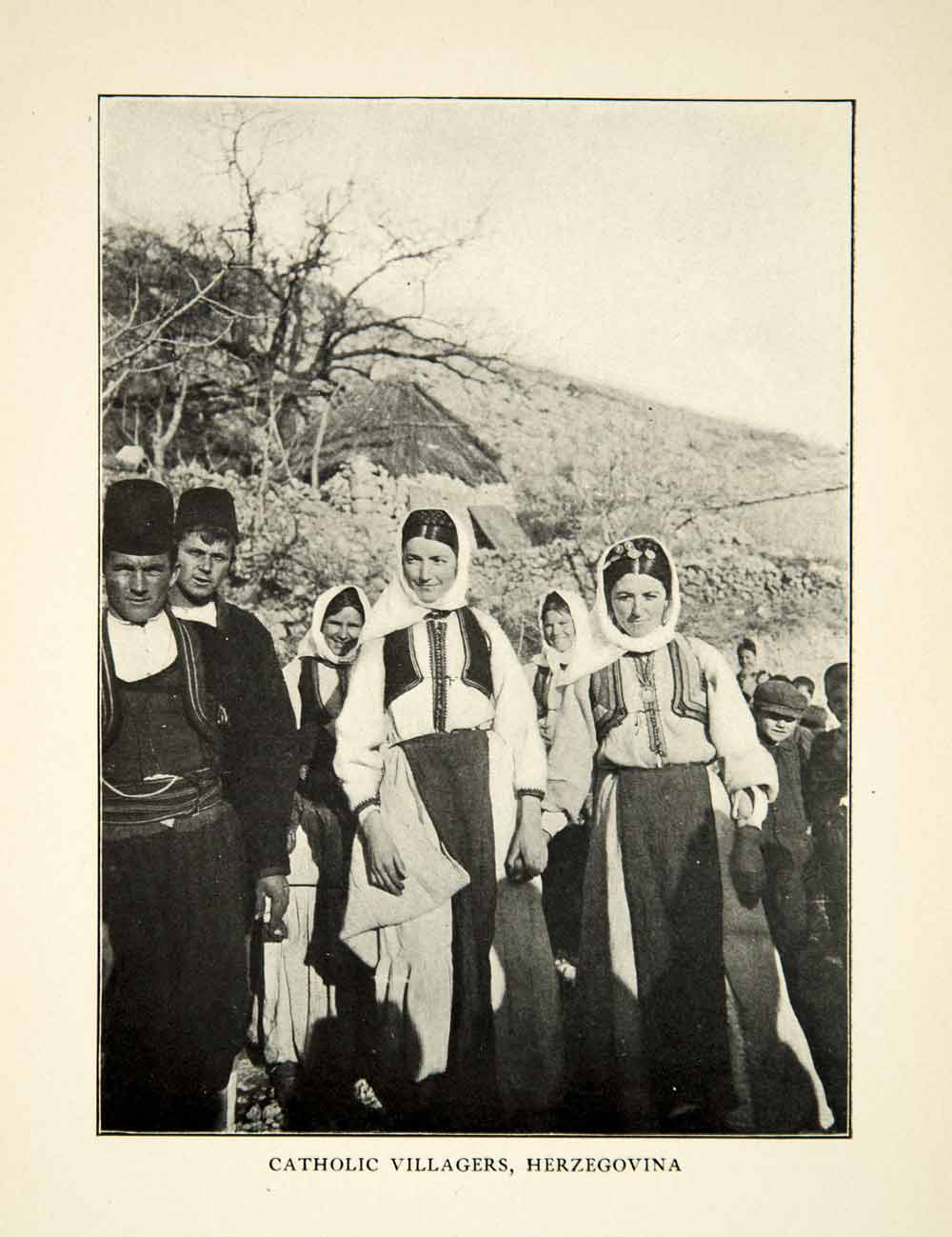 1907 Print Catholic Villagers Herzegovina Traditional Dress Costume Vest XEKA9