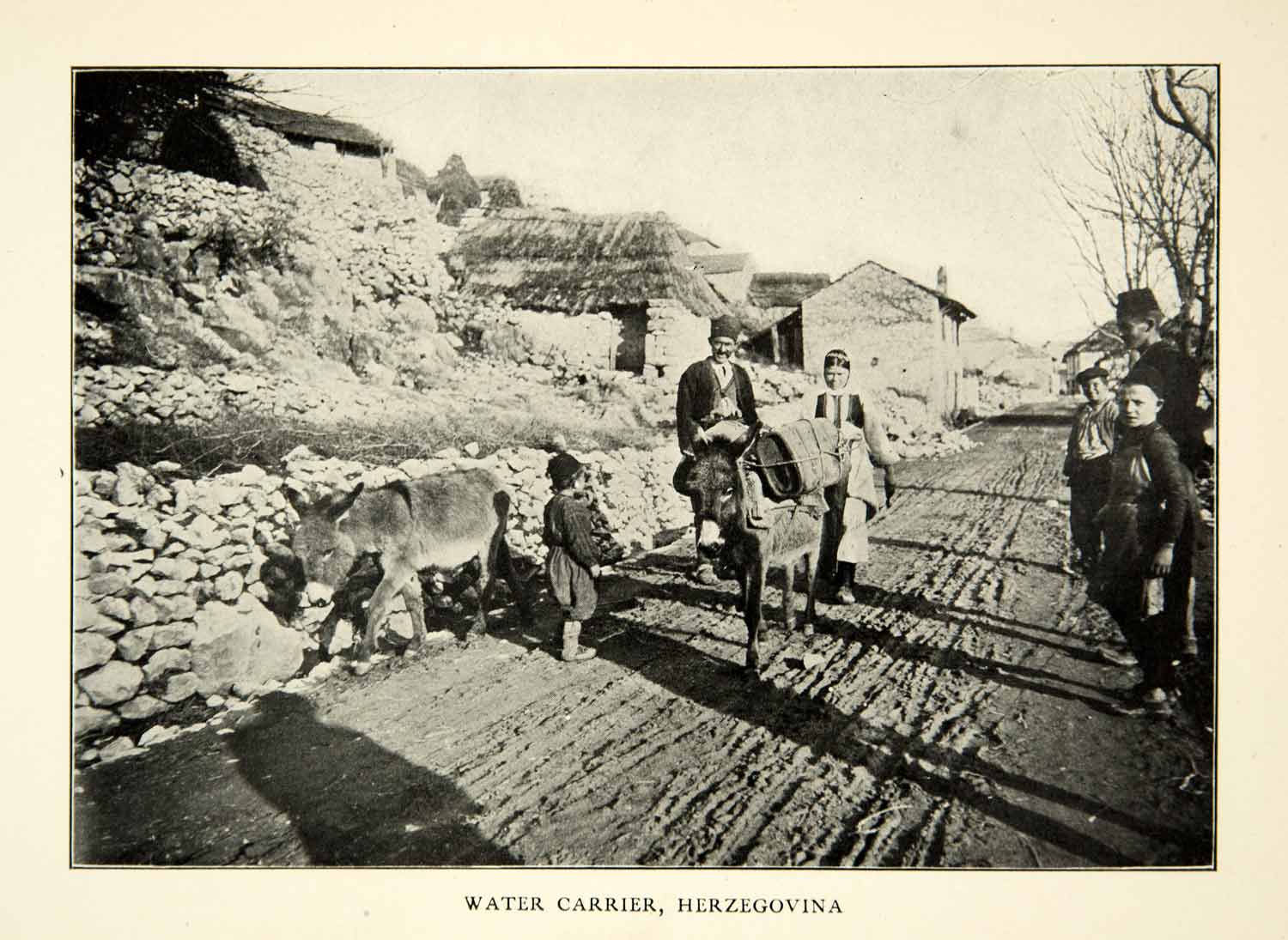 1907 Print Water Carrier Herzegovina Donkey Country Road Street Scene XEKA9