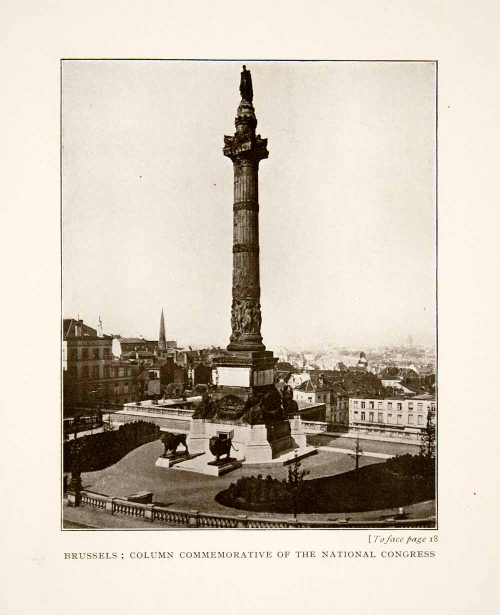 1914 Print Congress Column Brussels Belgium Place Du Congres Monument XEL2