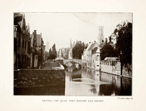 1914 Print Bruges Quay Vert Rosaire Belfry Bruges Belgium Canal Bridge XEL2