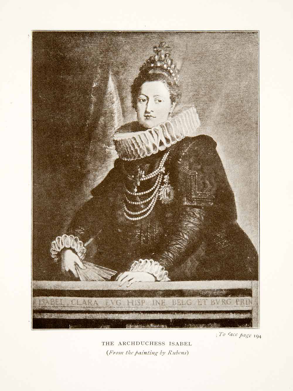 1914 Print Portrait Archduchess Isabel Clara Eugenia Peter Paul Rubens Art XEL2
