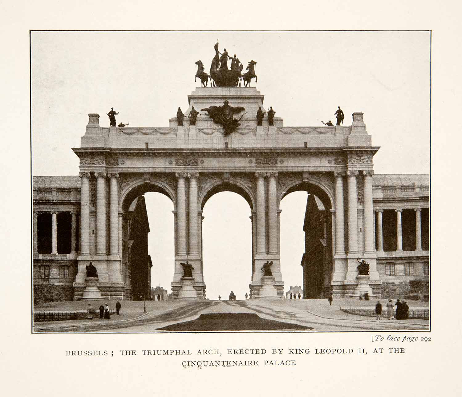 1914 Print Brussels Belgium Triumphal Arch Park Cinquantenaire Palace XEL2