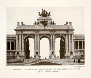 1914 Print Brussels Belgium Triumphal Arch Park Cinquantenaire Palace XEL2