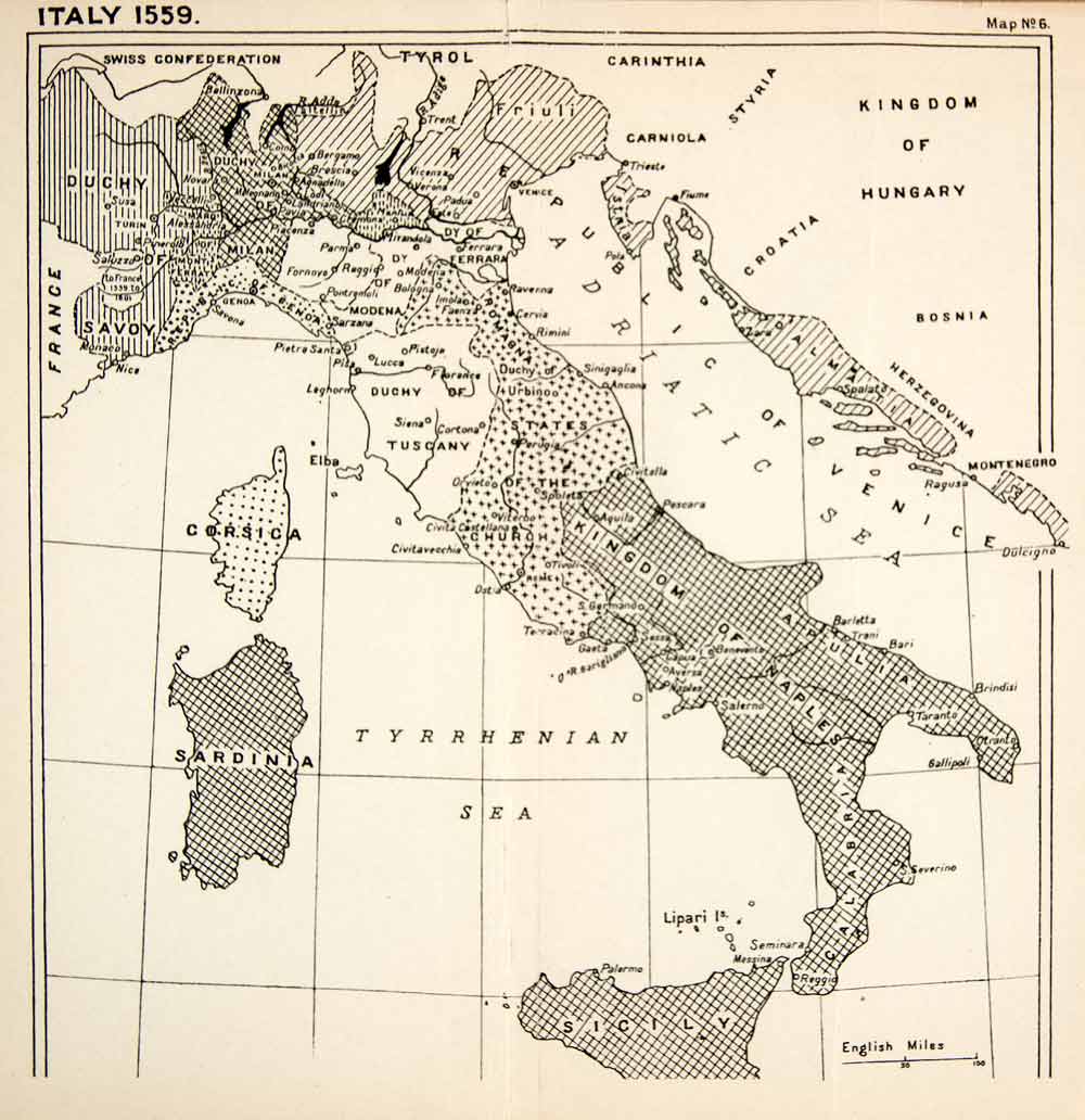 1932 Print Map Europe Italy Hungary Naples Tuscany France Tyrol Savoy XEL5
