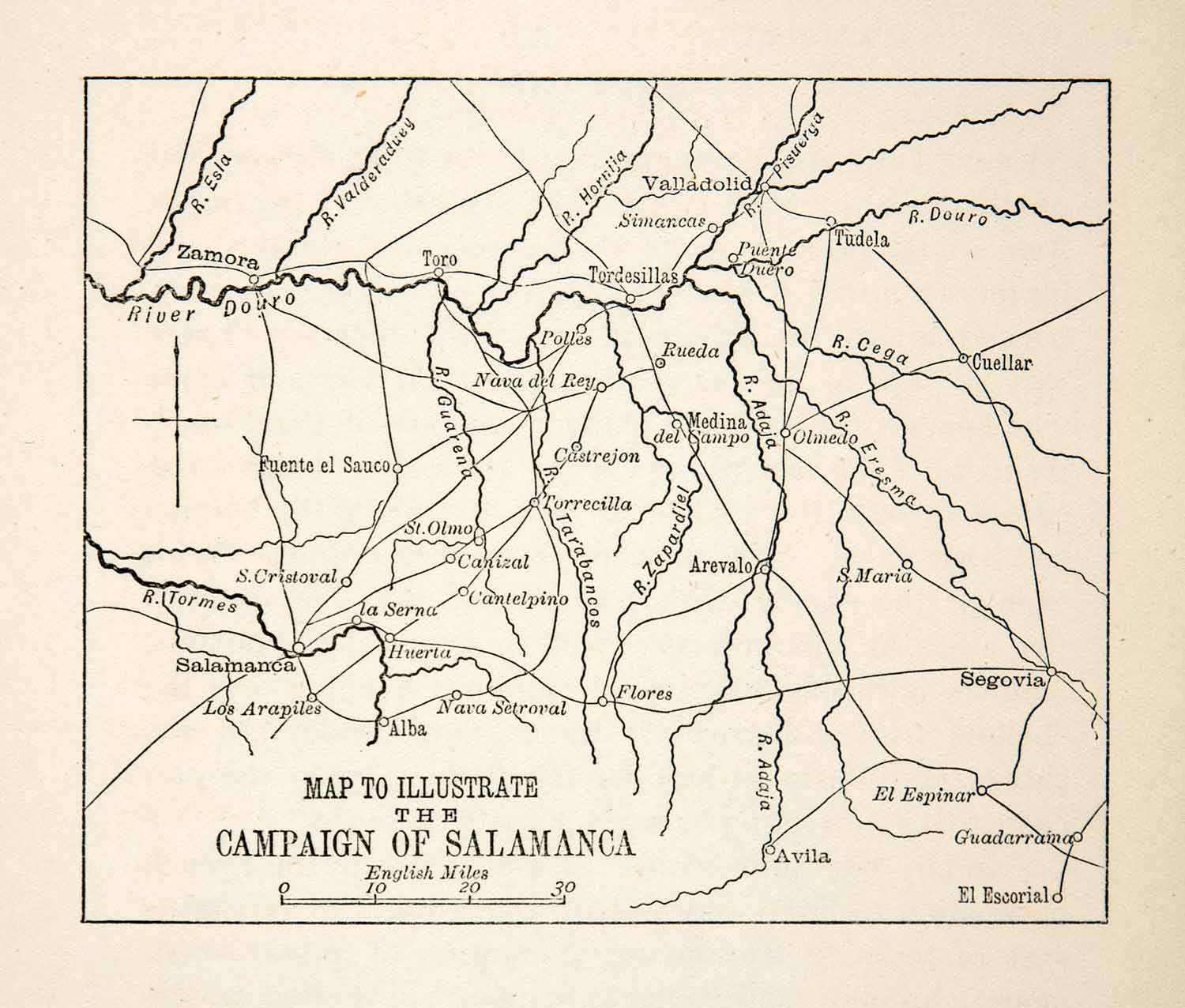 1898 Print Map Campaign Slamanca River Douro Salamanca Cuellar Adaja Toro XEL7