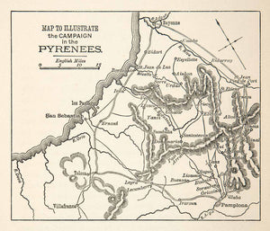1898 Print Map Illustrate Campaign Pyrenees San Sebastian Villafranca XEL7
