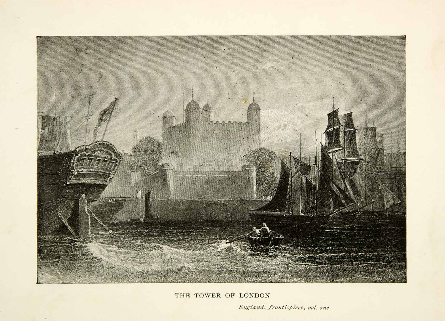 1898 Print Tower London England Sail Ship Thames River Traitors Gate XELA1