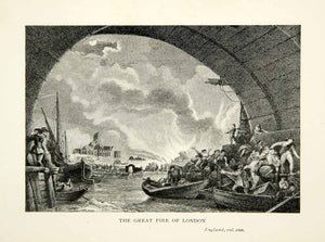 1898 Print Great Fire London England River Thames Boats Natural Disaster XELA1