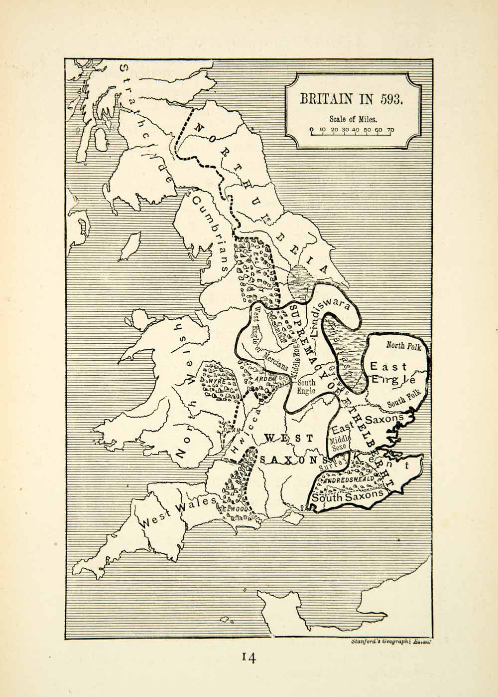 1882 Print Map Britain England Ethelberht Saxon Northumbria Cumbrian XELA2