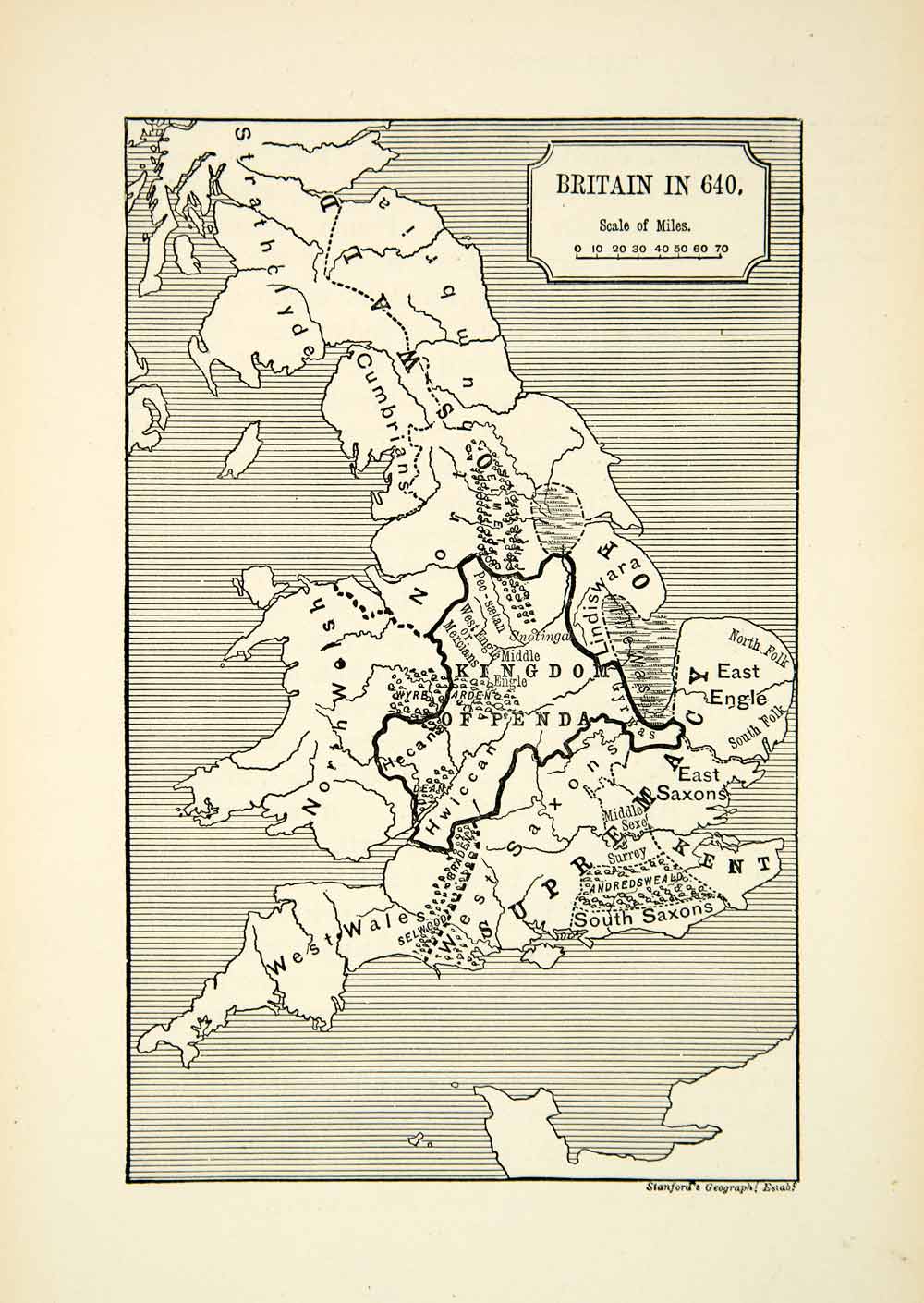 1882 Print Map Britain Oswald Strathclyde Northumbria Cumbria Penda XELA2