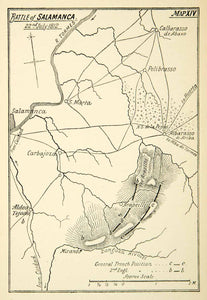 1895 Print Map Peninsular War Napoleon France Anglo-Portuguese Battle XELA5