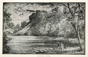 1907 Wood Engraving Bothwell Castle Medieval Fortress Tower River Clyde XELA7