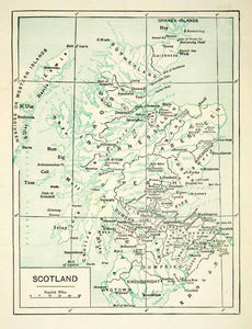 1907 Print Map Scotland Regions Cities Orkney Islands Hebrides United XELA7