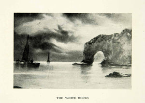 1926 Print White Rocks Ireland Cove Natural Landmark Sail Boat Ship Water XELA9