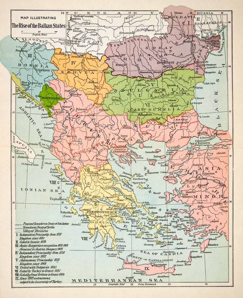 1936 Print Map Rise Balkan States Bosnia Servia Roumania Bulgaria Turkish XEM1