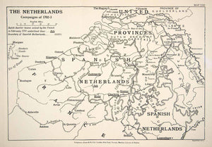 1948 Print Map Netherlands Military Campaign War Spanish Succession Dutch XEM5