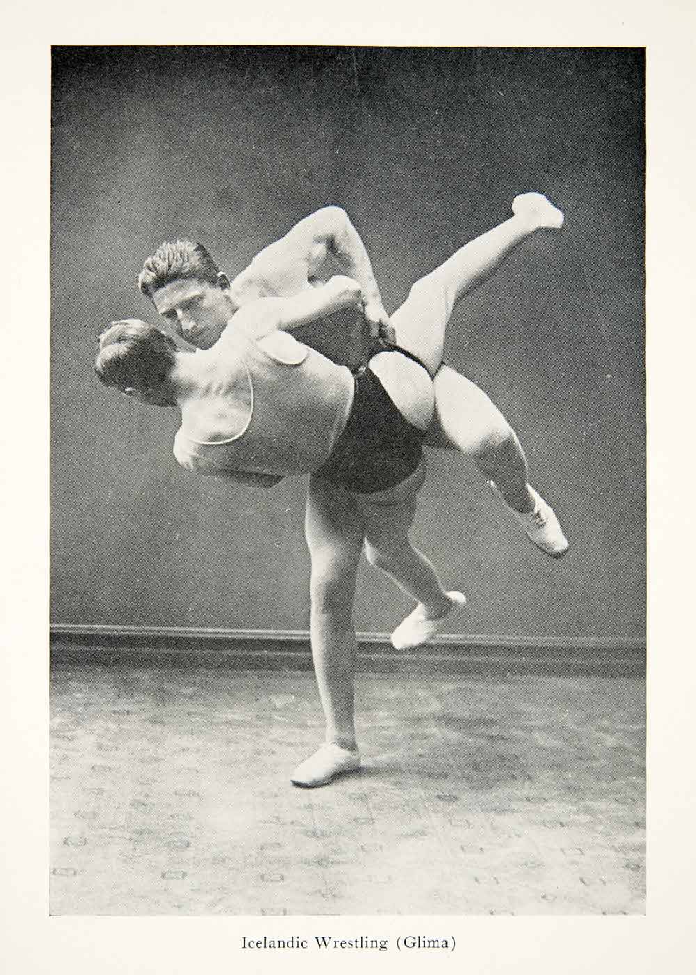 1930 Print Iceland Glima Wrestling Opponent Sport Athlete Fight Muscle XEM6