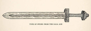 1930 Print Sword Weapon Saga Age Iceland Nordic Norse Legend Hero Njall XEM6