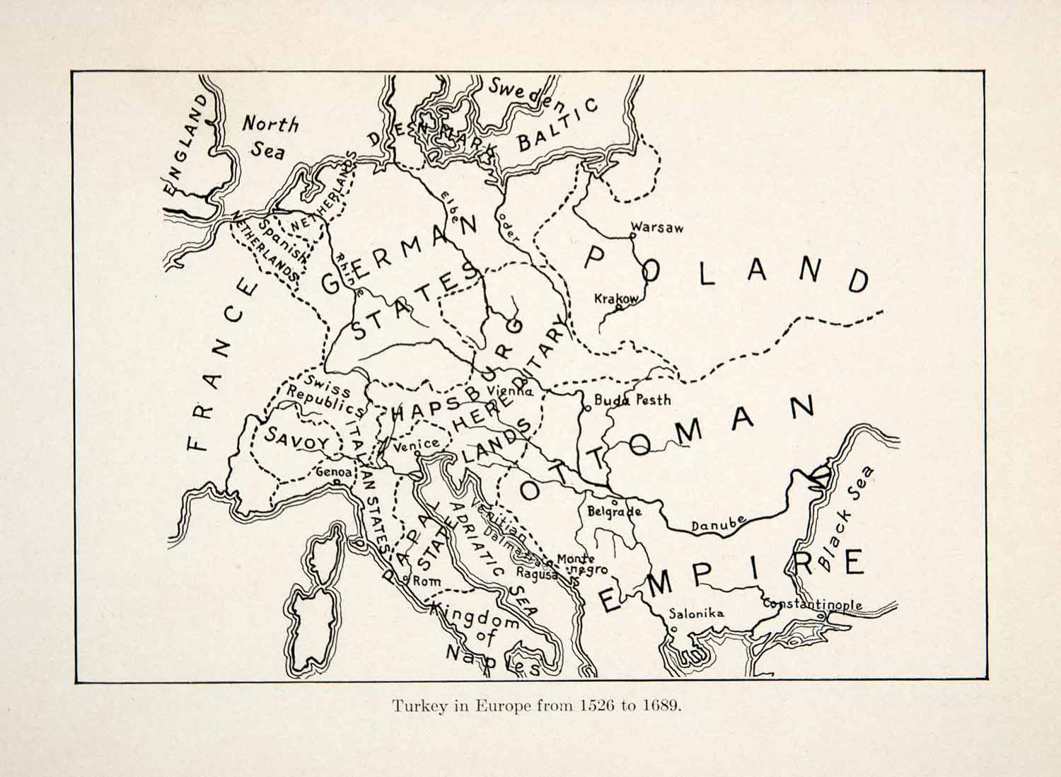 1910 Print Map Europe Turkey Empire Ottoman Kingdom Balkan Mediterranean XEM8