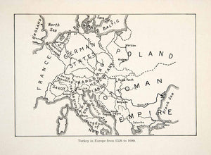1910 Print Map Europe Turkey Empire Ottoman Kingdom Balkan Mediterranean XEM8