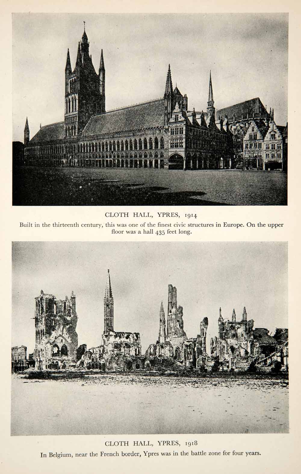 1946 Print Cloth Hall Belgium Ypres Europe Architecture World War I Battle XEN1