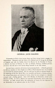 1944 Print Commander Chief Latvia Army Navy General Janis Balodis Portrait XEN3