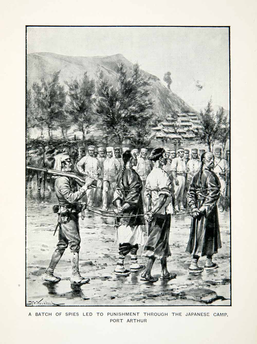 1905 Print Russo Japanese War Prisoners Spies Soldiers Captives Port Arthur XEN8