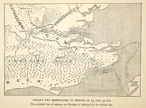 1915 Print Map Julius Caesar Gallic Wars Roman Empire Military Invasion XENA2