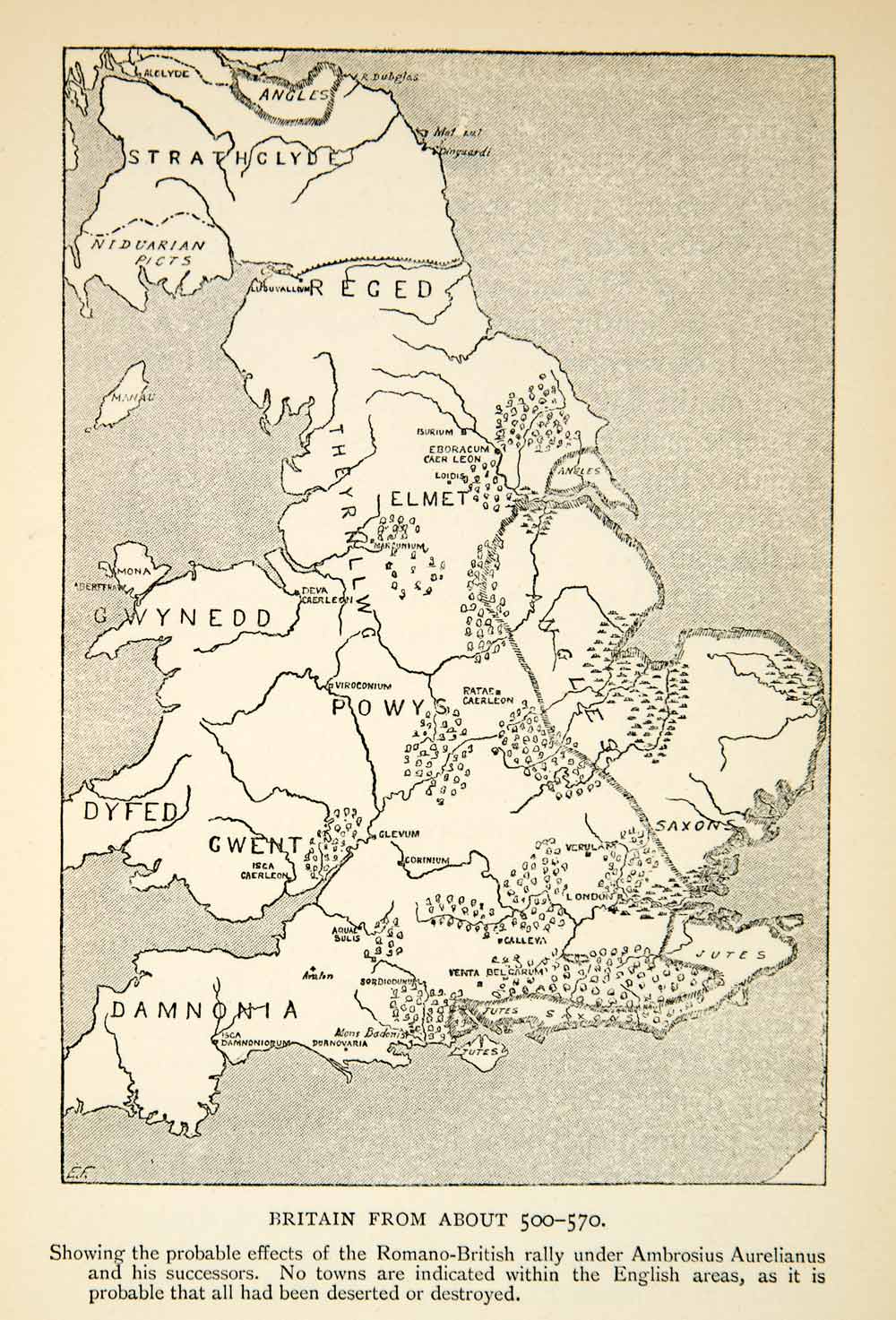 1915 Print Map Britain Roman Empire Reged Gwynedd Dyfed Gwent Damnonia XENA2