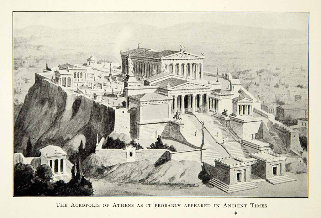 1912 Print Acropolis Athens Greece Parthenon Temple Historical Landmark XENA4 - Period Paper
